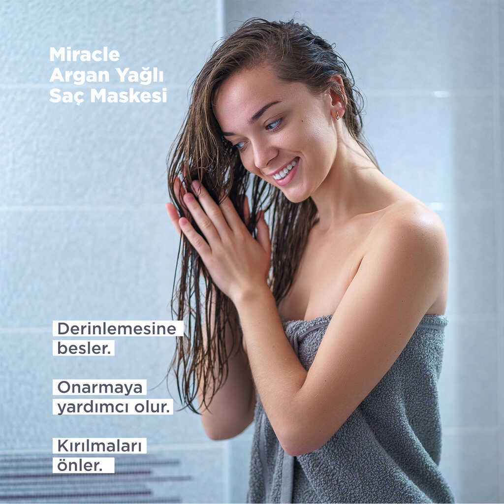 Miracle Argan Yağı İçeren - Boyalı & Yıpranmış Saçlar İçin Onarım Uzmanı Saç Maskesi 250 ml - Görsel 3